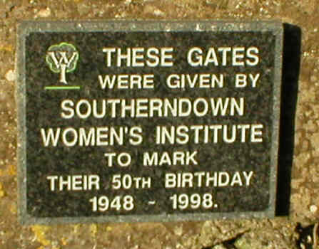 Plaque: The St. Brides Major Church Hall gates were given by Southerndown Women's Institute to mark their 50th Anniversary (1948-1998)