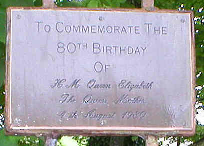 Sign on gate made to mark 80th birthday of HM Queen Elizabeth the Queen Mother in 1980