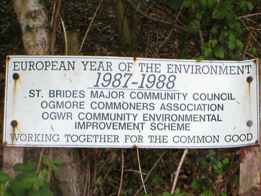 Sign to identify trees planted to mark 1987-88 European Year of the Environment